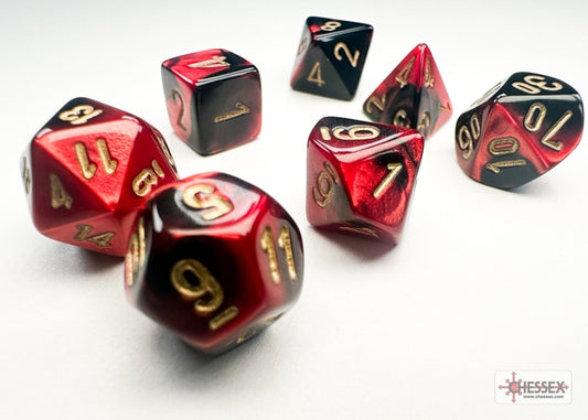 Gemini Mini-Polyhedral Black-Red/gold Dobbelsteen Set (7 stuks)