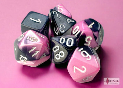 Gemini Mini-Polyhedral Black-Pink/white Dice Set (7 pieces)