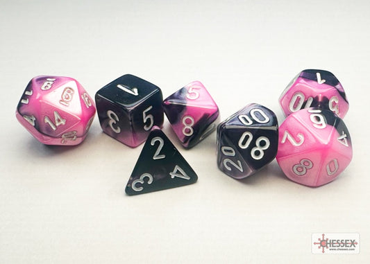 Gemini Mini-Polyhedral Black-Pink/white Dobbelsteen Set (7 stuks)