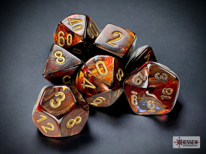 Scarab Mini-Polyhedral Blue Blood/gold Dobbelsteen Set (7 stuks)