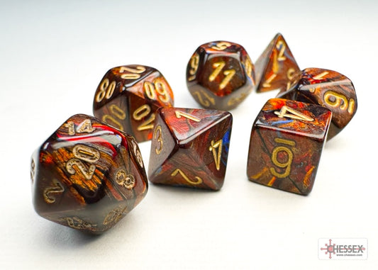 Scarab Mini-Polyhedral Blue Blood/gold Dobbelsteen Set (7 stuks)