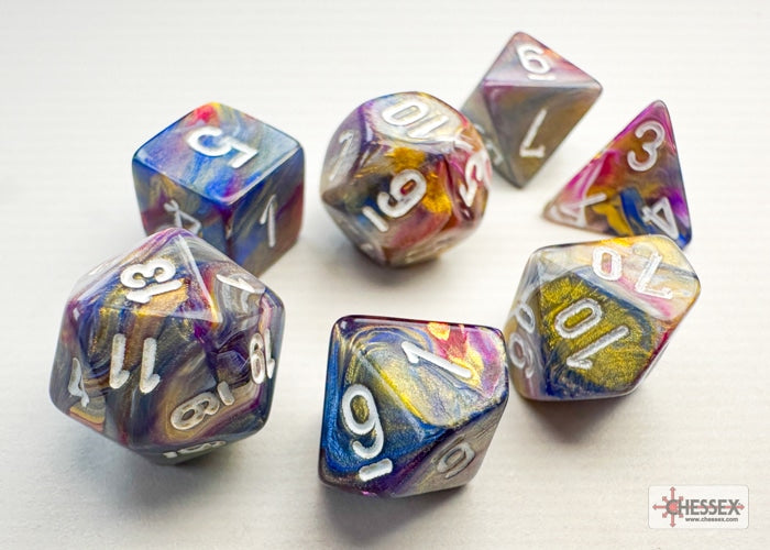 Festive Mini-Polyhedral Carousel/white Dobbelsteen Set (7 stuks)