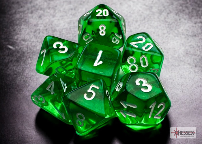 Translucent Mini-Polyhedral Green/white Dobbelsteen Set (7 stuks)