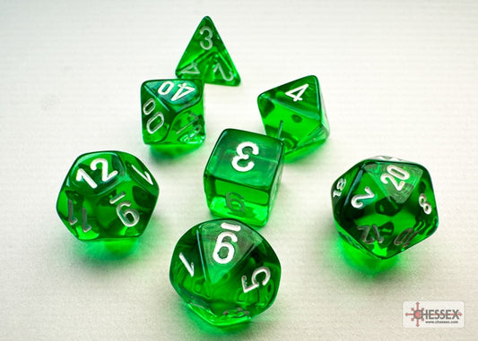 Translucent Mini-Polyhedral Green/white Dobbelsteen Set (7 stuks)
