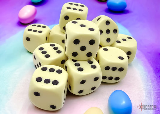 Opaque Pastel Yellow/black D6 16mm Dice Set (12 pieces)