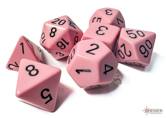 Opaque Pastel Pink/black Polydice Dice Set (7 pieces)