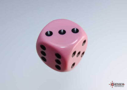 Opaque Pastel Pink/black D6 16mm Dobbelsteen Set (12 stuks)