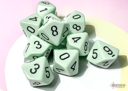 Opaque Pastel Green/black D10 Dobbelsteen Set (10 stuks)