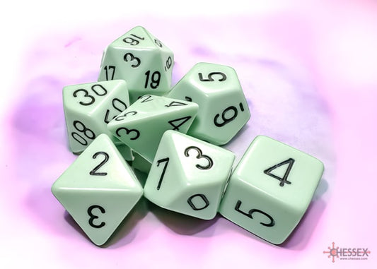 Opaque Pastel Green/black Polydice Dice Set (7 pieces)
