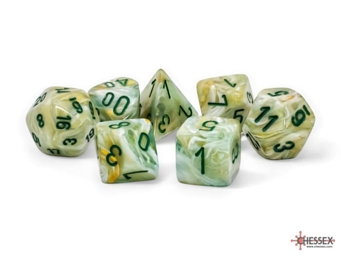 Marble Mini-Polyhedral Green/dark green Dobbelsteen Set (7 stuks)