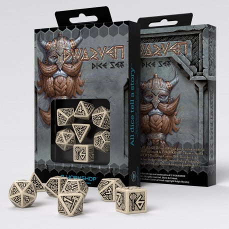 Dwarven - Beige &amp; Black Dice Set (7)