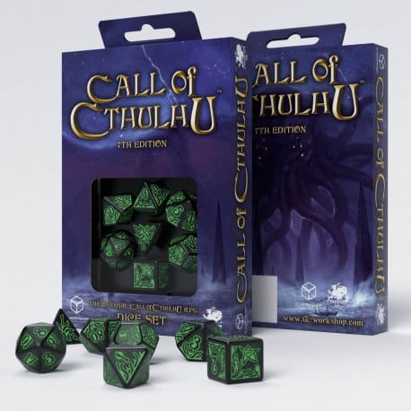 Call of Cthulhu - 7th Edition Black &amp; Green Dice Set (7)