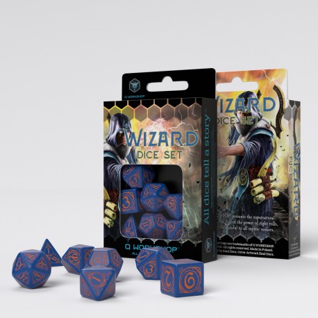 Wizard - Dark-Blue & Orange Dice Set (7)