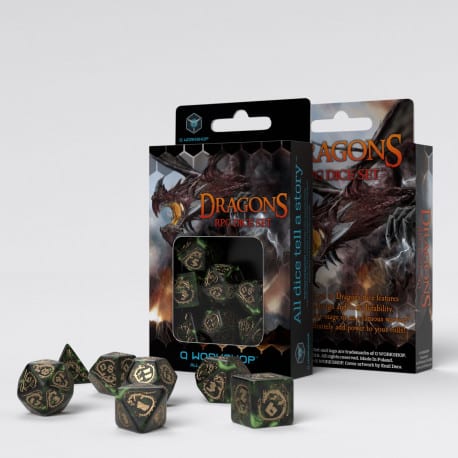 Dragons - Bottle-Green & Gold Dice Set (7)