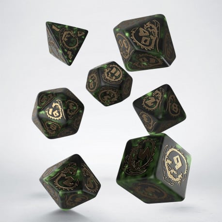 Dragons - Bottle-Green & Gold Dice Set (7)