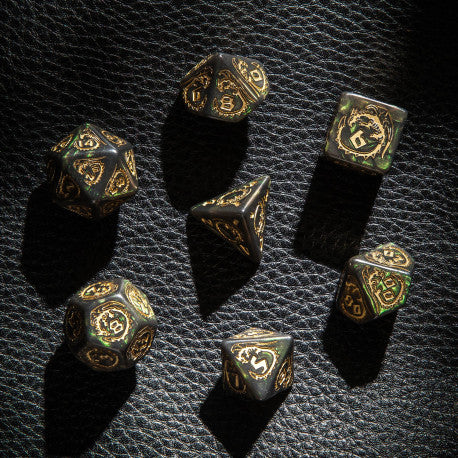 Dragons - Bottle-Green & Gold Dice Set (7)