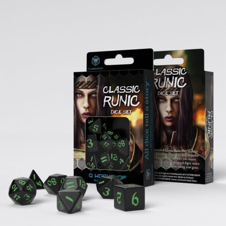 Classic Runic - Black & Green Dice Set (7)