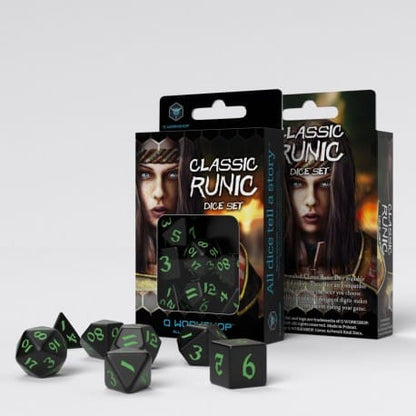 Classic Runic - Black & Green Dice Set (7)