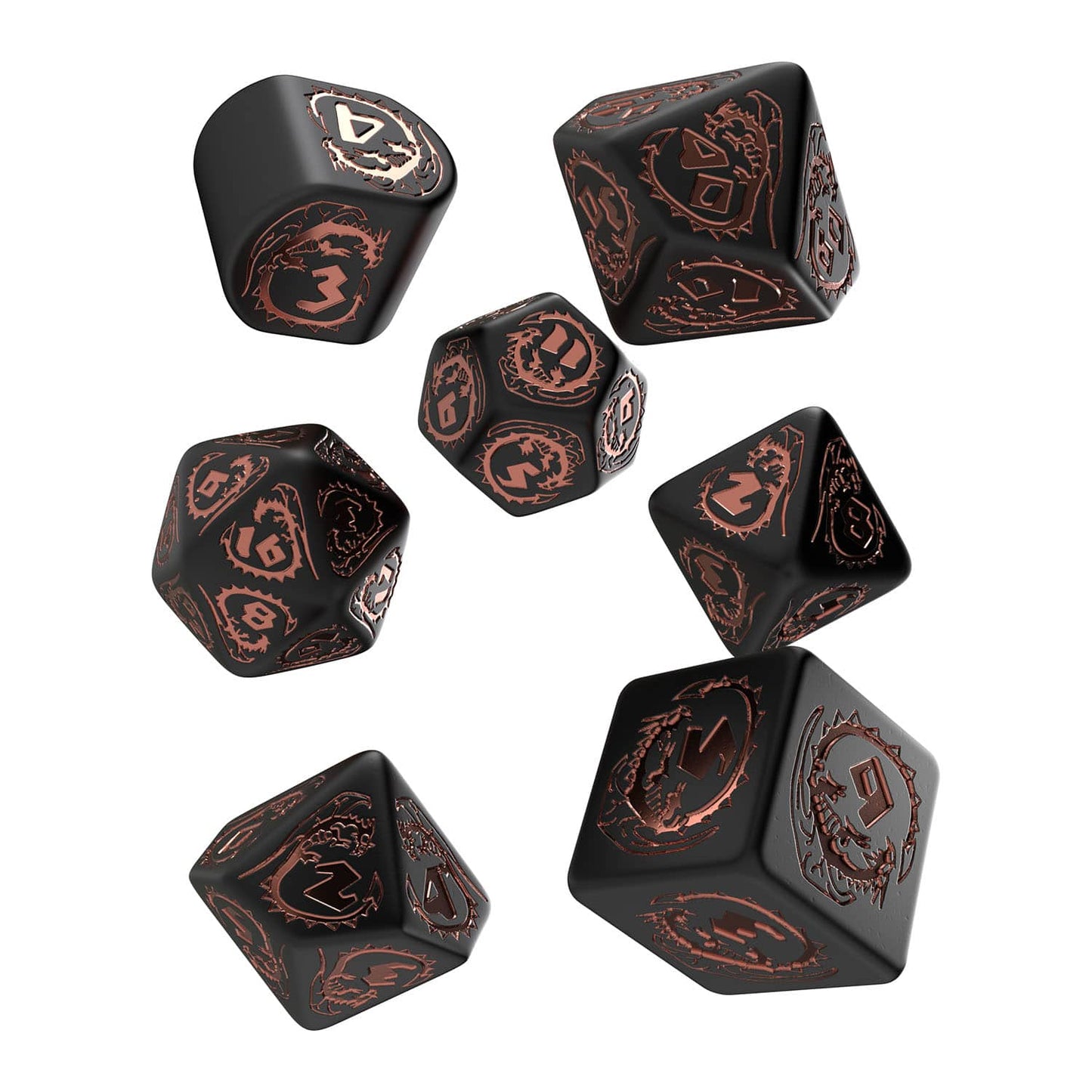 Dragons Modern Dice Set Black & Copper (7 stuks)