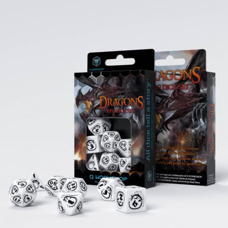Dragons - White &amp; Black Dice Set (7)