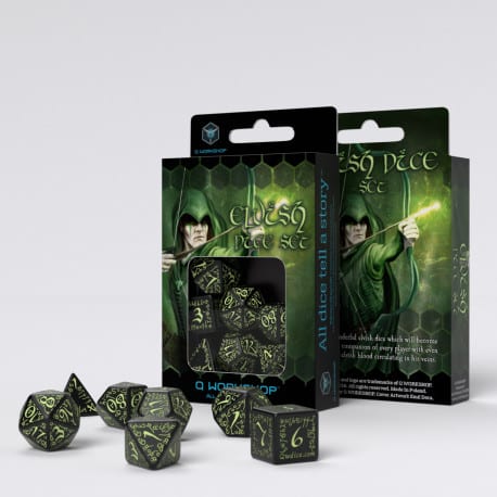 Elvish - Black &amp; Glow-in-the-dark Dice Set (7)