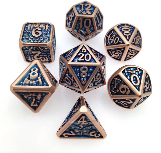 Metal Polyhedral Dice Set Koper/blauw