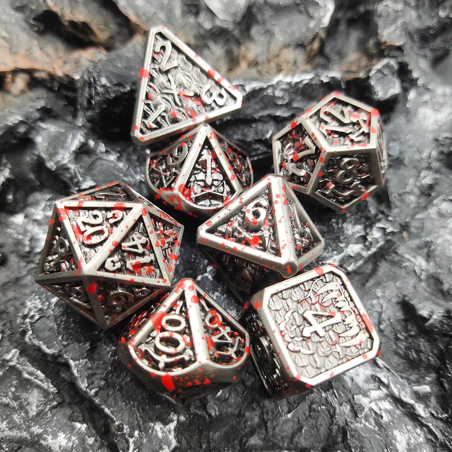 Metal Polyhedral Dice Set Bloodstains