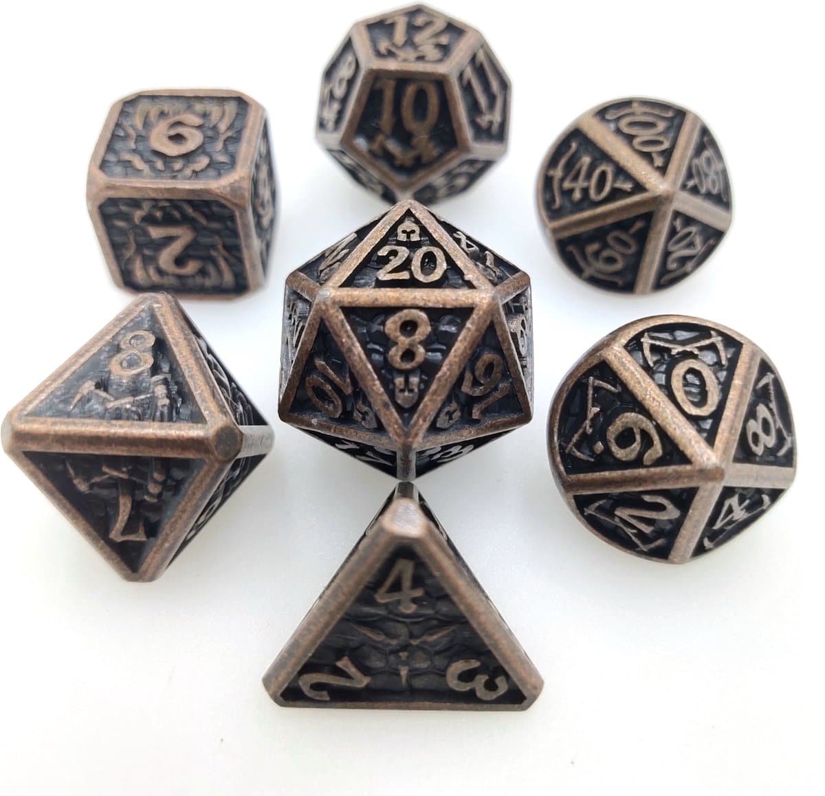 Metal Polyhedral Dice Set Plated Armor Brons/zwart