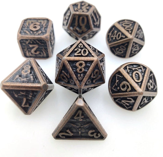 Metal Polyhedral Dice Set Plated Armor Brons/zwart