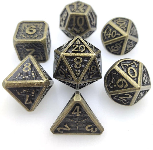Metal Polyhedral Dice Set Plated Armor goud/zwart