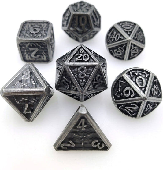 Metal Polyhedral Dice Set Plated Armor Zilver/zwart