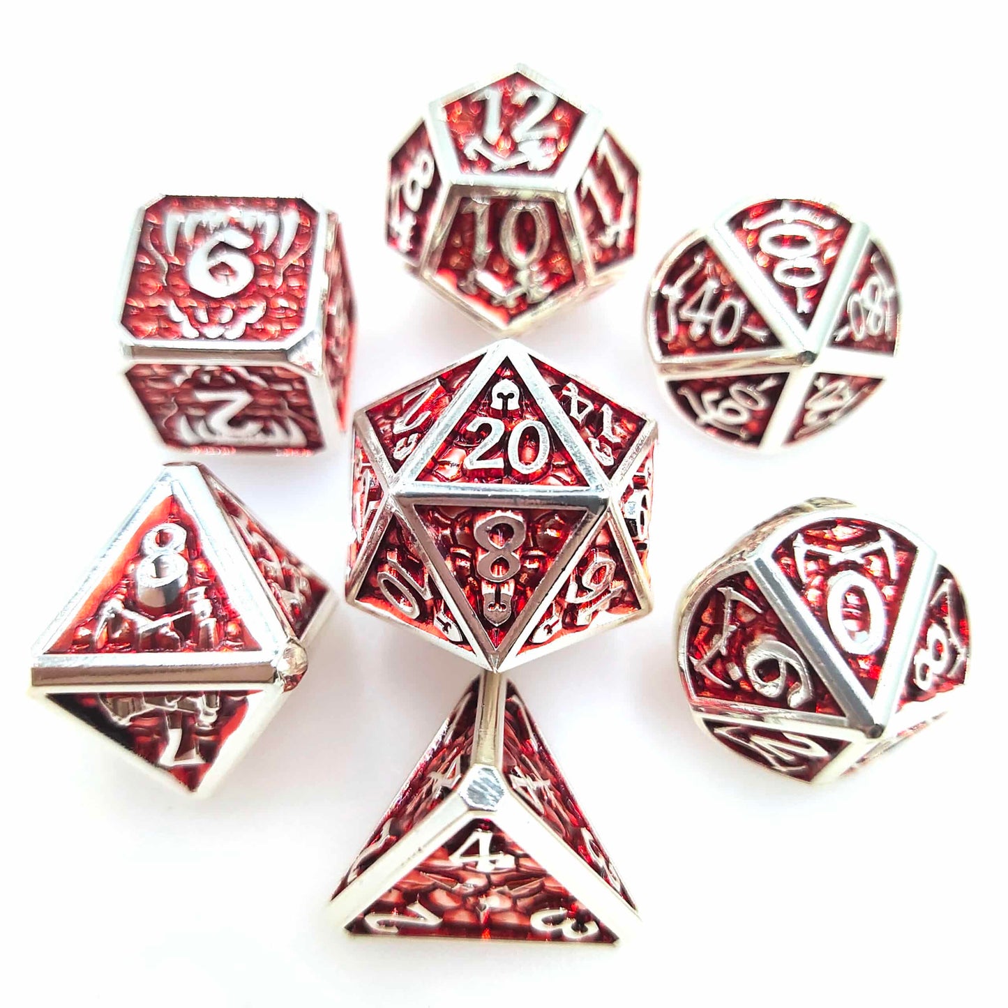 Metal Polyhedral Dice set Zilver/rood