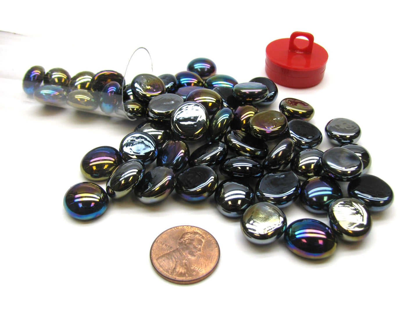 Glass Gaming Stones - Black Opal Iridized (40+)