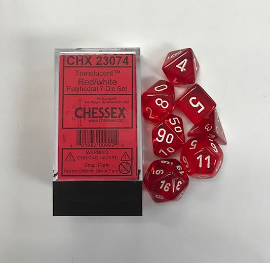 Translucent Red/white Polydice Dobbelsteen Set (7 stuks)