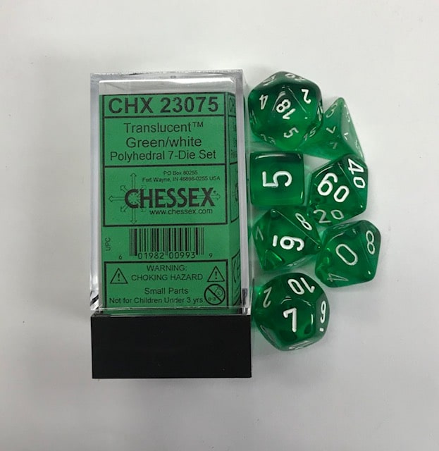 Translucent Green/white Polydice Dobbelsteen Set (7 stuks)