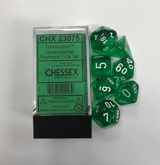 Translucent Green/white Polydice Dobbelsteen Set (7 stuks)
