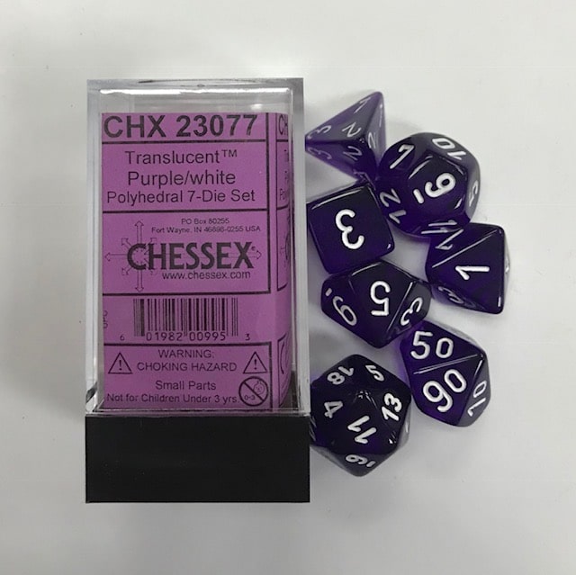 Translucent Purple/white Polydice Dobbelsteen Set (7 stuks)