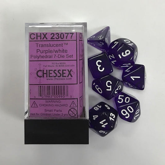 Translucent Purple/white Polydice Dobbelsteen Set (7 stuks)
