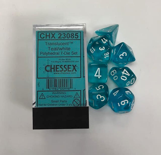 Translucent Teal/white Polydice Dobbelsteen Set (7 stuks)