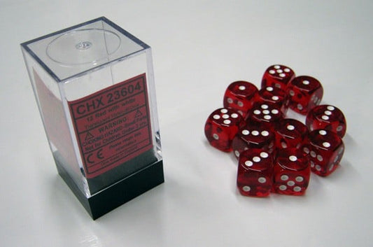 Translucent Red/white D6 16mm Dobbelsteen Set (12 stuks)