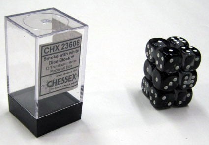 Translucent Smoke/white D6 16mm Dobbelsteen Set (12 stuks)