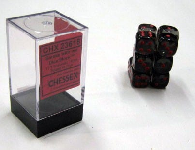 Translucent Smoke/red D6 16mm Dobbelsteen Set (12 stuks)