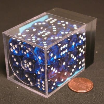 Translucent Blue/white D6 12mm Dobbelsteen Set (36 stuks)