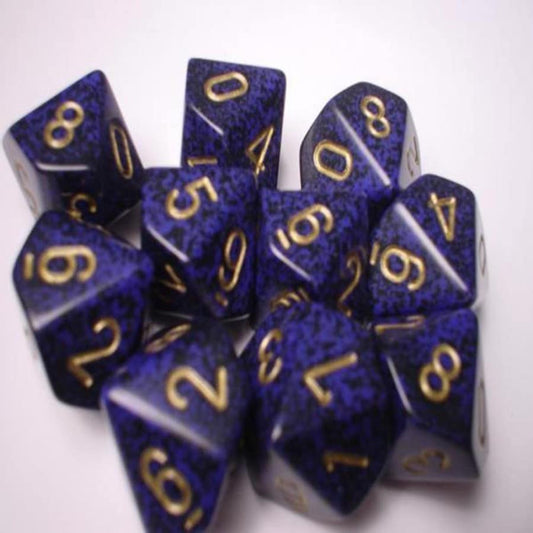 Golden Cobalt Speckled D10 Dobbelsteen Set (10 stuks)