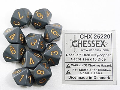 Opaque Dark Grey/copper D10 Dobbelsteen Set (10 stuks)