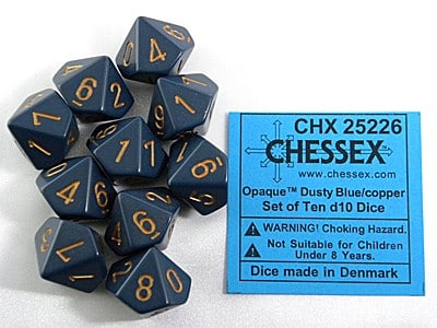 Opaque Dusty Blue/gold D10 Dobbelsteen Set (10 stuks)