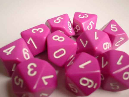 Opaque Light Purple/white D10 Dobbelsteen Set (10 stuks)