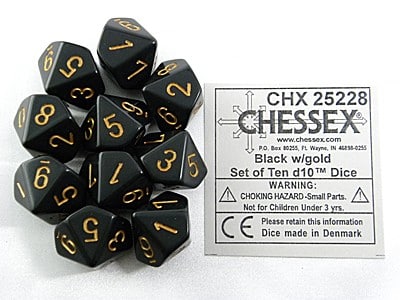 Opaque Black/gold D10 Dobbelsteen Set (10 stuks)