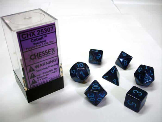 Cobalt Speckled Polydice Dobbelsteen Set (7 stuks)