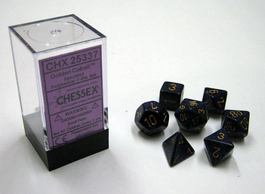 Golden Cobalt Speckled Polydice Dobbelsteen Set (7 stuks)